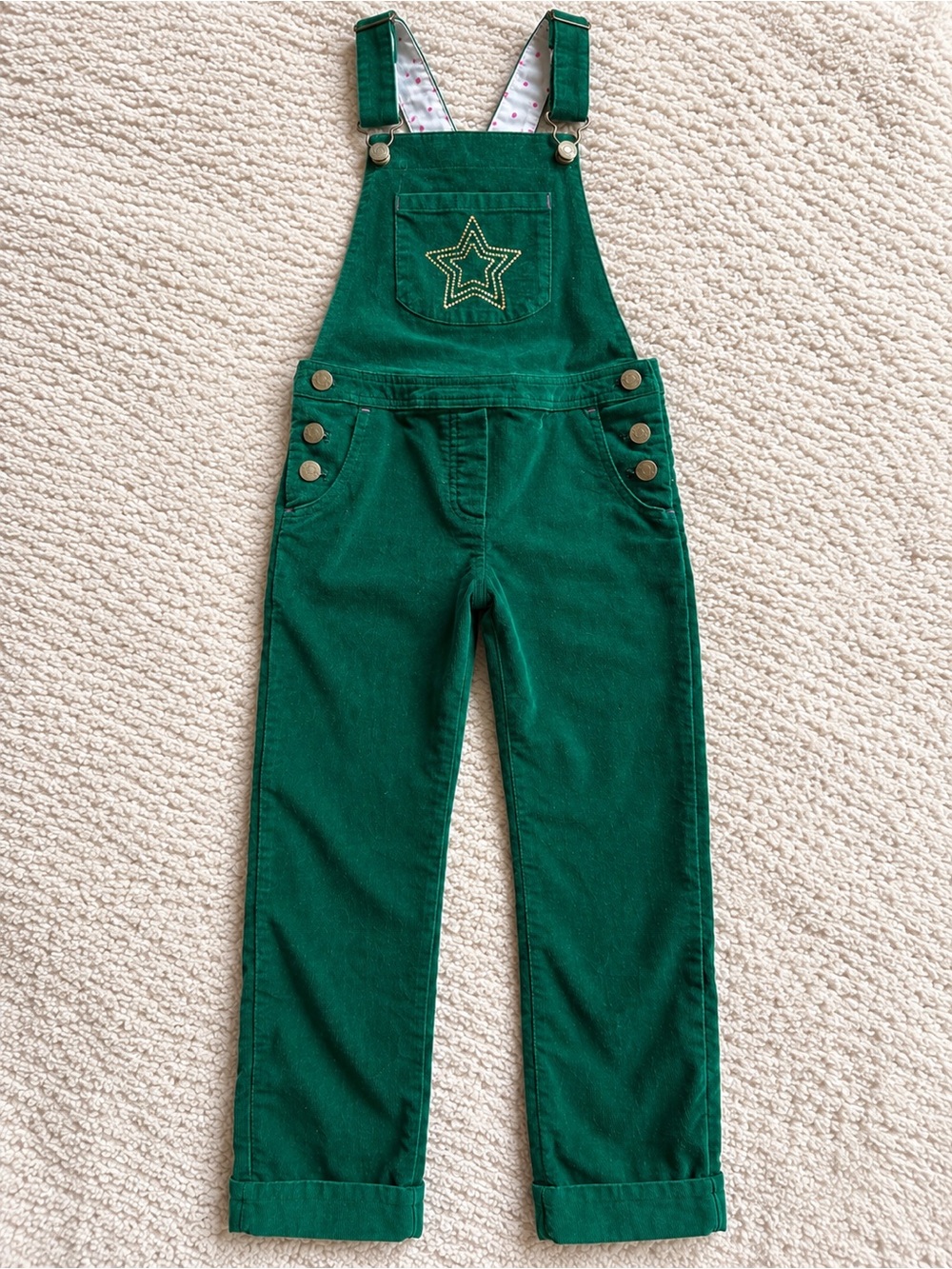 Boden Girls Green Corduroy Star Overalls Dungarees 5-6Y